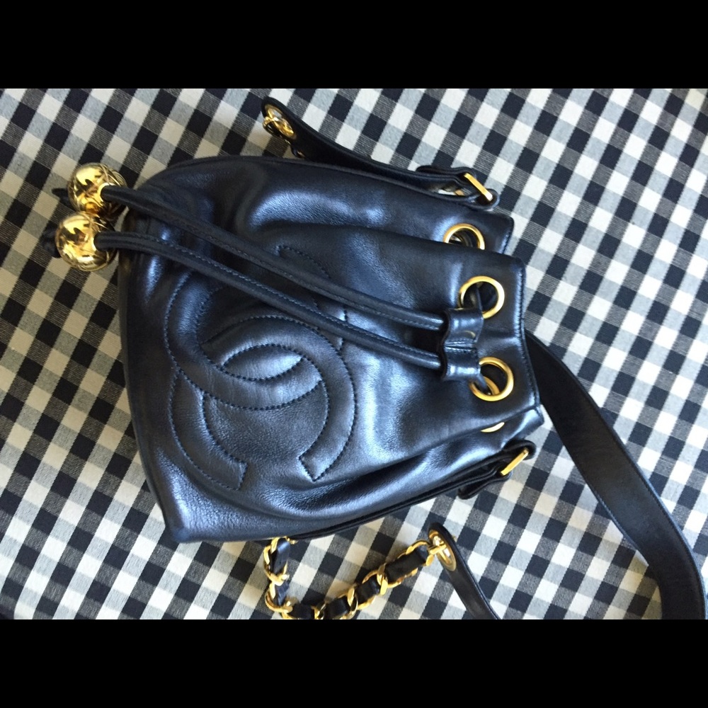 Chanel Gold & Black Mini Drawstring Bag